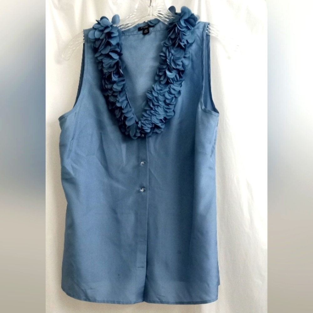 Ann Taylor 100% Silk Sleeveless Aloha Neckline Blouse- Size: Medium Petite- 10P